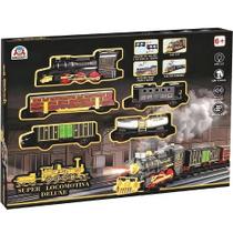 Super locomotiva deluxe com fumaca luz e som braskit
