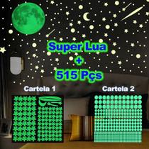 Super Lua + 515 Img Adesivos Brilha No Escuro Estrelas Fosfo