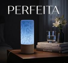 Super Luminária Abajur De Mesa Lampada Led Quarto Moderna Base Azul Corpo Bege