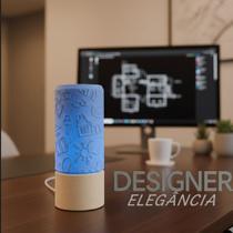 Super Luminária Abajur De Mesa Lampada Led Quarto Moderna Base Azul Corpo Bege