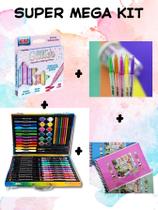 Super Mega Kit maleta 58 peças canetinha glitter canetinha fluorescente livro de colorir papelaria Super Mega Kit maleta 58 peças canetinha glitter canetinha fluorescente livro de colorir papelaria