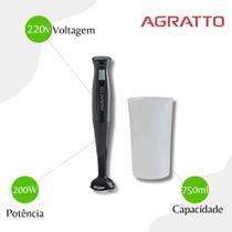 Super Mixer, Agratto, Portátil, Limpa Fácil, Rápido, Bender, Casa Nova, Preto 200w Com Copo MX-01 750ml - 220v