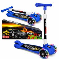 Super Patinete Infantil Scooter Carros 3 Rodinhas Meninos Luzes LED Até 45kg Azul