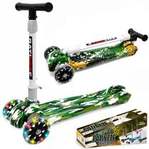 Super Patinete Infantil Verde Exército Luzes 3 Rodas Meninos