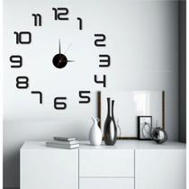 Super Relógio De Parede 50cm Preto 3d Adesivo Decorativo Luxo Quartz