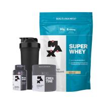 Super Whey 900g Refil + Creatina 150g + Bcaa 60 cápsulas + Coqueteleira - Max Titanium