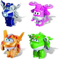 Super Wings - 2" Transform-a-Bot 4-Pack Supercharged Paul, Supercharged Dizzy, Golden Boy, &amp Mira Airplane Toys Mini Action Figures Avião de brinquedo pré-escolar para 3 4 meninos e meninas de 5 anos