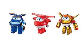 Super Wings - 5" Transformando 3 Pacotes Supercharged Jett, Golden Boy & Leo Action Figures de brinquedos de avião 5ª Avião para robô Presentes de aniversário para 3 meninos e meninas de 5 anos