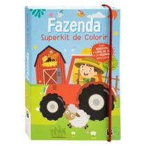 Superkit de Colorir - Fazenda - Livro de colorir Adesivos Lápis de cor