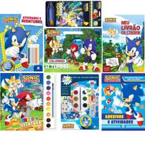 Superkit Turma do Sonic Livro Infantil Com Atividades Ler e Colorir Aquabook Aquerela Meu Livrão SuperPack Adesivos Ativ
