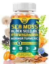 Suplemente cápsulas gelatinosas Nature's live Sea Moss com óleo de semente preta