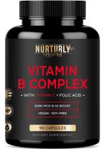 Suplemente o complexo de vitamina B NURTURLY com vitamina C 90 cápsulas Suplemente o complexo de vitamina B NURTURLY com vitamina C 90 cápsulas