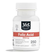Suplemento 365 da Whole Foods Market Ácido Fólico 800mcg 250 comprimidos Suplemento 365 da Whole Foods Market Ácido Fólico 800mcg 250 comprimidos