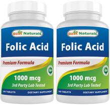 Suplemento Best Naturals: Ácido fólico 1000mcg, 240 comprimidos x2