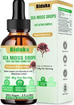 Suplemento Biduka Sea Moss Drops 1000 mg com óleo de sementes pretas Suplemento Biduka Sea Moss Drops 1000 mg com óleo de sementes pretas