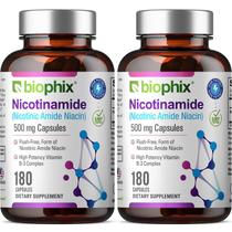 Suplemento Biophix B-3 Nicotinamida 500mg - 180 Cápsulas (2 Frascos)