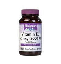Suplemento Bluebonnet Nutrition Vitamina D3 2000 UI/50 mcg 250 cápsulas gelatinosas
