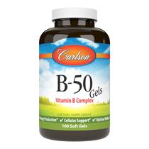 Suplemento Carlson B-50 Gels, Complexo de Vitamina B, 100 Cápsulas Gelatinosas