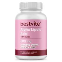 Suplemento de ácido alfa lipóico BESTVITE 600 mg com biotina 120 cápsulas Suplemento de ácido alfa lipóico BESTVITE 600 mg com biotina 120 cápsulas