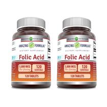 Suplemento de ácido fólico Amazing Nutrition 5000 Mcg 120 comprimidos