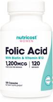 Suplemento de ácido fólico Nutricost 1200 mcg com vitamina B12 e biotina 120 cápsulas