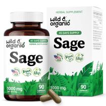 Suplemento de cápsulas de sálvia selvagem e orgânica 1000 mg - 90% veganas