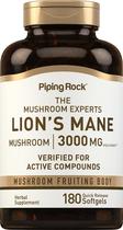 Suplemento de ervas Piping Rock Lion's Mane 3000 mg 180 cápsulas gelatinosas