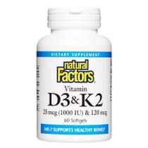Suplemento de fatores naturais Vitamina D3 e K2 1000UI/120mcg Suplemento de fatores naturais Vitamina D3 e K2 1000UI/120mcg