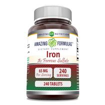 Suplemento de ferro Amazing Formulas Sulfato Ferroso 65mg 240 comprimidos