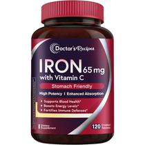 Suplemento de ferro Doctor's Recipes 65 mg com vitamina C 120 comprimidos Suplemento de ferro Doctor's Recipes 65 mg com vitamina C 120 comprimidos