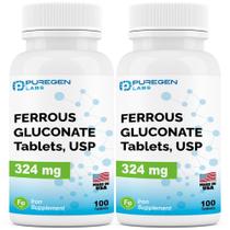 Suplemento de ferro Puregen Labs Gluconato ferroso 324 mg 200 comprimidos