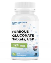 Suplemento de ferro Puregen Labs Gluconato ferroso 324mg x 100