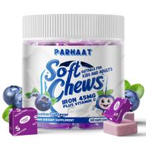 Suplemento de ferro Soft Chew com vitamina C, sabor de mirtilo, 60 quilates Suplemento de ferro Soft Chew com vitamina C, sabor de mirtilo, 60 quilates