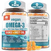 Suplemento de gomas veganas de ômega-3 LILICARE de 1280 mg com 600 mg de EPA e 400 mg de DHA, vitamina D3, óleo K2 e MCT, pacote com 2 unidades sem açúcar Suplemento de gomas veganas de ômega-3 LILICARE de 1280 mg com 600 mg de EPA e 400 mg de DHA, vitamina D3, óleo K2 e MCT, pacote com 2 unidades sem açúcar