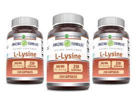 Suplemento de L-lisina Amazing Nutrition 500 mg 250 cápsulas sem OGM Suplemento de L-lisina Amazing Nutrition 500 mg 250 cápsulas sem OGM
