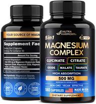 Suplemento de magnésio NUTRAHARMONY 5 em 1 Complexo 500 mg 180 cápsulas