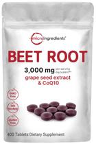 Suplemento de microingredientes de raiz de beterraba de 3.000 mg com extrato de semente de uva e CoQ10 400 comprimidos