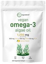 Suplemento de microingredientes: óleo de algas vegano ômega 3 (240 cápsulas gelatinosas)