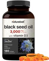 Suplemento de óleo de semente preta NatureBell 3.000 mg com vitamina D3