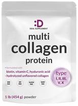 Suplemento de proteína de colágeno em pó DEAL 454g Tipo I, II, III, V, X Suplemento de proteína de colágeno em pó DEAL 454g Tipo I, II, III, V, X