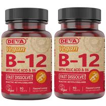 Suplemento de Vitamina B12 Vegana Deva - 1000 mcg, 90 Comprimidos (2 Pacotes)