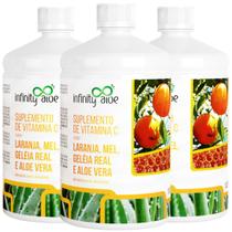 Suplemento de Vitamina C Sabor Babosa Aloe Vera com Laranja Mel e Geleia Real 1L Kit com 3 - Infinity - Infinity Aloe