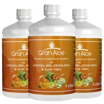 Suplemento de Vitamina C Sabor Babosa Aloe Vera Laranja, Mel e Geleia Real 1L Kit com 3 - Gran Aloe