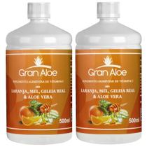 Suplemento de Vitamina C Sabor Babosa Aloe Vera Laranja, Mel e Geleia Real 500ml Kit com 2 - Gran Aloe