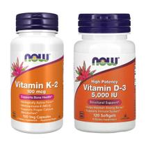 Suplemento de Vitamina D-3 5000 IU com Vitamina K2 - 120 cápsulas - Now Foods