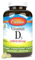 Suplemento de vitamina D Carlson D3 2000IU 360 Softgels