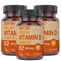 Suplemento de Vitamina D2 Vegana Deva - 60mcg (2400UI) - 90 Comprimidos (3 Frascos) Suplemento de Vitamina D2 Vegana Deva - 60mcg (2400UI) - 90 Comprimidos (3 Frascos)