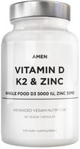 Suplemento de vitamina D3 de amém 5000 UI, K2 e zinco 60 cápsulas Suplemento de vitamina D3 de amém 5000 UI, K2 e zinco 60 cápsulas