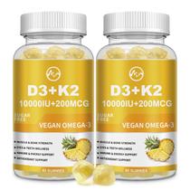 Suplemento de vitamina D3 K2 Gummies 10000IU com ômega-3, 2 pacotes