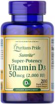 Suplemento de Vitamina D3 Puritan's Pride - 50 mcg (2.000 UI) - 200 Cápsulas